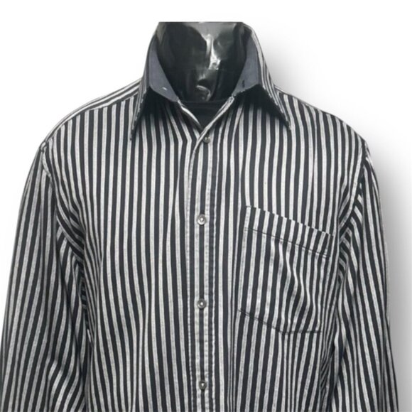 Bugatchi Uomo XL Black White Striped Shirt Dress Shirt Work Career Professional - Picture 1 of 8